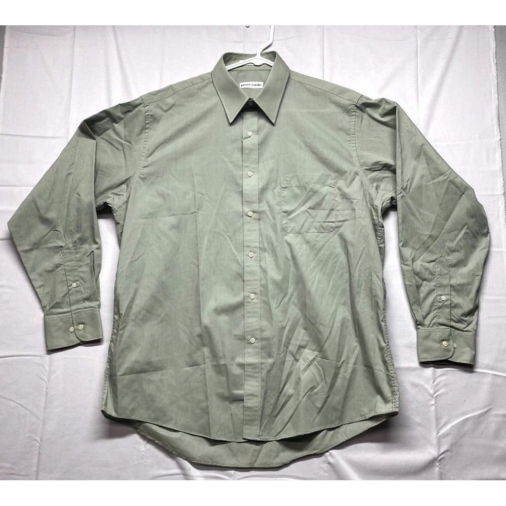 Pierre Cardin Dress Shirt Mens 16.5 34-35 Olive Cotton Business Office Wear
